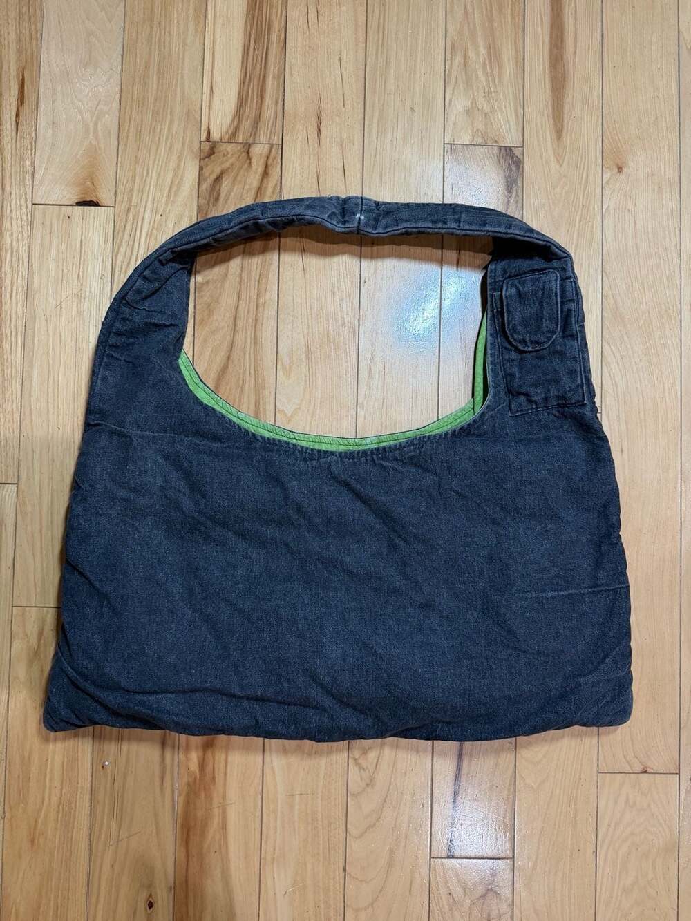 Slouchy Denim Hobo Shoulder Bag with Green Floral Lining